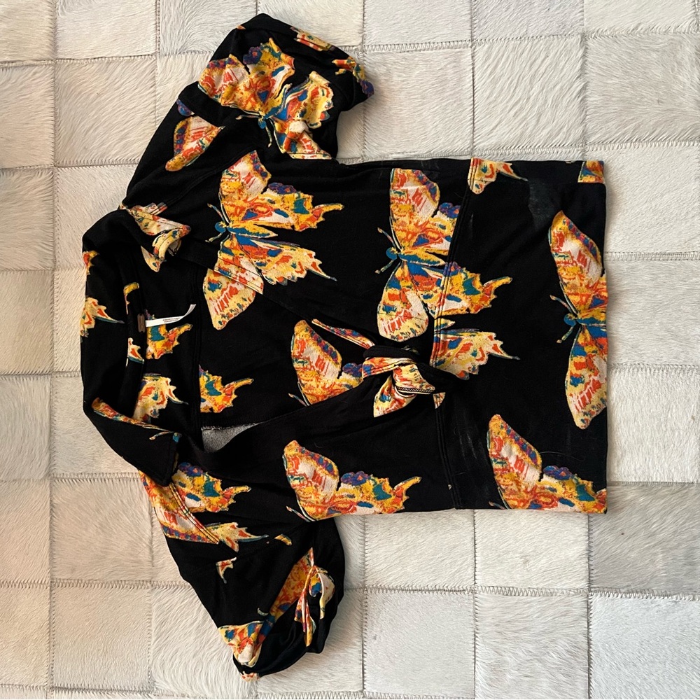 Free People Black Blouse with Colorful Butterfly Print. Size small